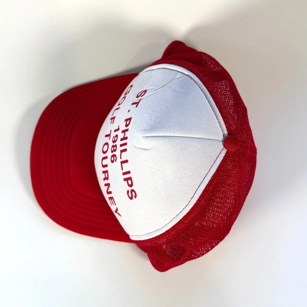 Vintage 1986 St Phillips Golf Tourney Trucker Hat Foam Red White‎ Snapback 80s